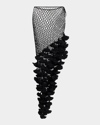 Alaia Floral Applique Crochet Net Maxi Skirt