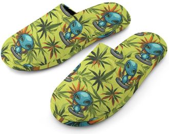 Generic Rastafarian Aliens Weeds Mens Slippers Flannel Warm House Shoes with Rubber Anti-Slip Sole Slip On for Home Outdoor