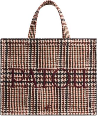 Patou Borsa tote a quadri con logo ricamato - Marrone