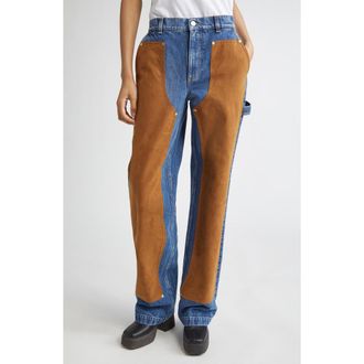 Stella McCartney Denim & Faux Suede Straight Leg Carpenter Jeans in 4090 - Medium Vintage Blue at Nordstrom Rack, Size 28