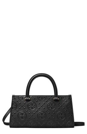 Tory Burch Small T Monogram Embossed Leather Tote in Black at Nordstrom