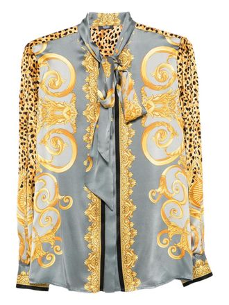 Versace cheetah foulard silk lavallière shirt - Grey