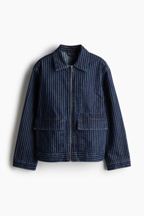 H&M Jeansjacke - Dunkles Denimblau/Gestreift