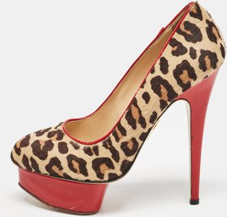 Charlotte Olympia Brown Leopard Print Calf Hair Polly Platform Pumps