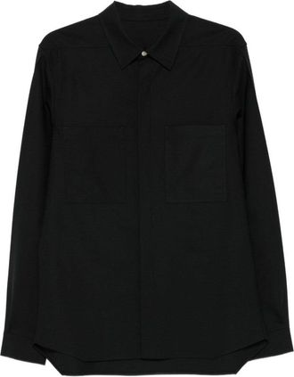 Rick Owens Classic Collar Black Shirt With Dual Front Pockets