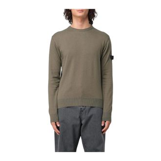 Peuterey Round-neck Knitwear, male, Green, 3XL, Merino Wool Crew Neck Jumper