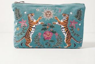 Elizabeth Scarlett Celestial Tiger Velvet Everyday Pouch in Dusky Teal at Nordstrom