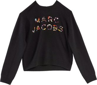 Marc Jacobs Kristal Logo Gebreide Crewneck Trui - Dames - Ronde hals truien - Zwart - S - Wol - Truien & Vesten