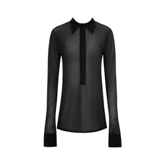 Saint Laurent Womens Sheer Pointed Collar Long Sleeve Shirt, Brand Size 38