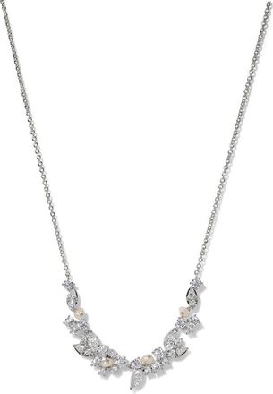 Nadri Ravish Laurel Cubic Zirconia & Cultured Pearl Frontal Necklace in Rhodium at Nordstrom