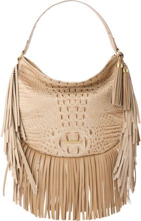 Brahmin Small Kathleen Fringe Croc Embossed Leather Shoulder Bag in Sandstorm at Nordstrom