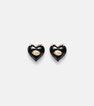 Sydney Evan 14kt gold (585/1000) earrings with diamonds and onyx