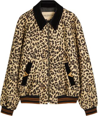 Valentino Garavani Leopard Velvet-trim Wool Bomber Jacket - Multicoloured 1 - 52 (IT52 / XL)
