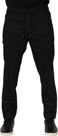 Dolce & Gabbana Black Striped Wool Men Jogger Mens Pants