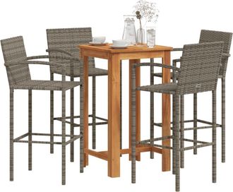 vidaXL Mesa Y Taburetes De Jard&iacute;n 5 Pzas Madera Acacia Rat&aacute;n Pe Gris Vidaxl