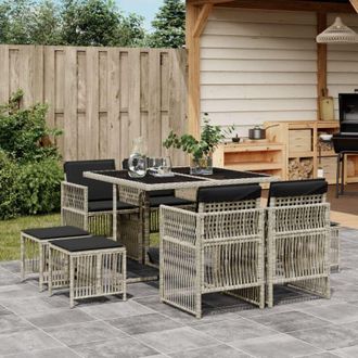 vidaXL Vidaxl - Set Comedor De Jard&iacute;n 9 Pzas Cojines Rat&aacute;n Sint&eacute;tico Gris Claro