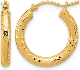 Diamond2Deal 14k Gold Diamond-cut 3x20mm Round Hoop Earrings