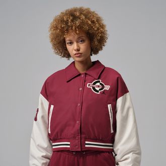 Nike Jordan Womens Jordan Brooklyn Therma-FIT Varsity Jacket in Red | HV0403-677