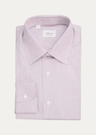 Brioni Mens Striped Cotton Dress Shirt