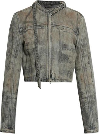 Diesel Cropped Jas van Katoen-Hennep Satijn Denim - Dames - Spijkerjassen - Grijs - S - Katoen - Jassen