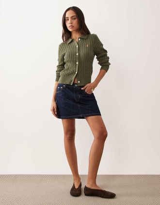Polo Ralph Lauren Cardigan in maglia a trecce verde oliva