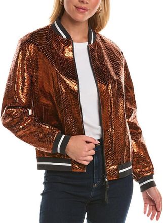 Brunello Cucinelli Copper Leather Bomber Jacket, Brand Size 42 (US Size 8)