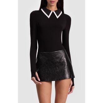 Alice & Olivia Keenan Polo Bodysuit in Black at Nordstrom, Size X-Small