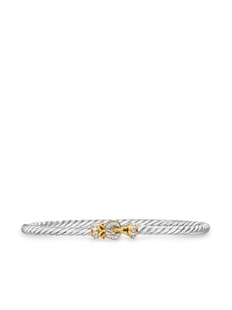 David Yurman 18kt yellow gold and sterling silver Buckle Classic Cable diamond bracelet (3mm) - women - Sterling Silver/Diamond/18kt Yellow Gold - L