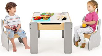 Costway Costway - 4 En 1 Juego De Mesa Y Silla Infantil, Mesa Infantil De Madera Con 2 Sillas, Manualidades, Dibujo, Lectura, Mesa Escritorio Infantilcon Alma