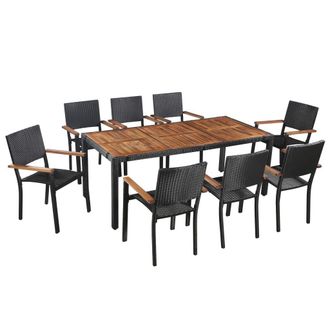 Berkfield Home 9 Piece Outdoor Dining Set Poly Rattan & Acacia Wood Black
