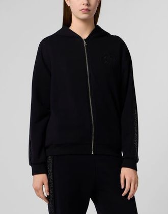 Philipp Plein Zip Hoodie Strass Band Women in Black at Nordstrom, Size X-Small