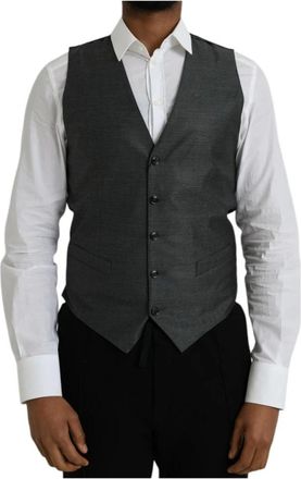 Dolce & Gabbana Suit Vests, male, Gray, Size: M Gray Wool Formal Waistcoat Vest