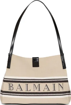 Balmain Womens Medium Release Shopper Bag In Canvas And Calfskin