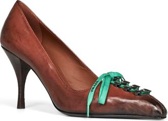 Prada Womens Pumps Antique-Finish Leather Brown Calf High Heel Shoes