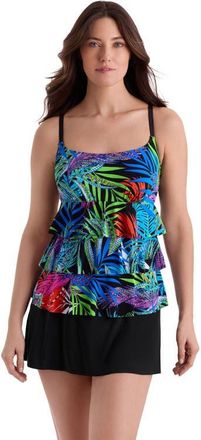 Longitude Faux Ruffle Skirtini Long Torso Swimsuit in Jungle Boogie at Nordstrom, Size 18