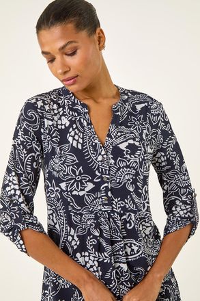 Roman Abstract Print Buttoned Tunic Top