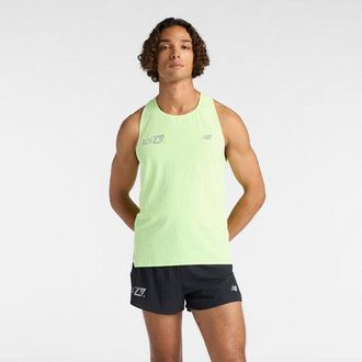 New Balance Mens London Edition Race Day Ultra Light Singlet in Green Nylon, size 2X-Large