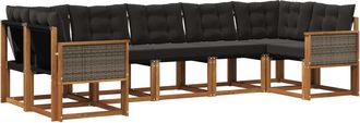vidaXL Conjunto De Sof&aacute;s De Exterior 7 Uds. Natural Y Negro Vidaxl