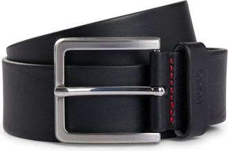 HUGO BOSS Hugo Gionios Mens Grainy Embossed-Leather Belt with Brushed Metal Hardware - Black - Size 34 inches