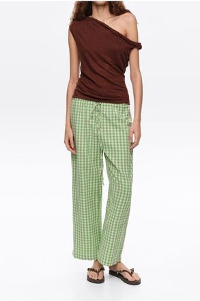 Bimba & Lola Checked Corset-Waist Trousers in Green at Nordstrom, Size X-Large