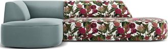 CXL by Christian Lacroix 4-Sitzer Designer Ecksofa Charles mit Ottomane, Mint/ Garden Rosa Pattern