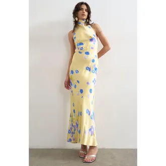 Topshop Floral Halter Maxi Dress in Yellow at Nordstrom, Size 10