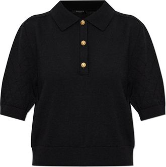 Balmain Gebreide Polo met 3 Knopen - Dames - V-hals truien - Zwart - M - Wol - Truien & Vesten