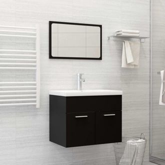 vidaXL Juego De Muebles De Ba&ntilde;o Madera De Ingenier&iacute;a Negro Vidaxl