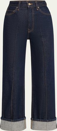 Ulla Johnson The Genevieve Topstitched Wide-Leg Denim Jeans