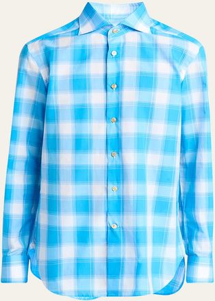 Kiton Mens Cotton Check Sport Shirt
