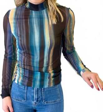 Elan Oslo Long Sleeve Top In Blue/tan