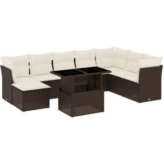 vidaXL Set De Sof&aacute;s De Jard&iacute;n 9 Pzas Y Cojines Rat&aacute;n Sint&eacute;tico Marr&oacute;n Vidaxl