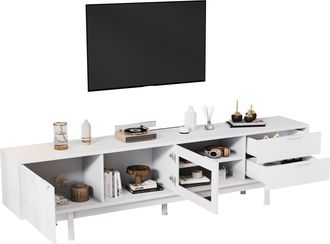 STILVORA Mueble Tv Con 2 Puertas Y 2 Cajones, Puerta De Vidrio Templado, Estilo Moderno, 200&times;40&times;50,5 Cm, En Aglomerado, Blanco