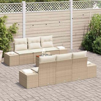 vidaXL Conjunto De Sof&aacute; De Jard&iacute;n 7 Pcs Beige, Blanco Vidaxl